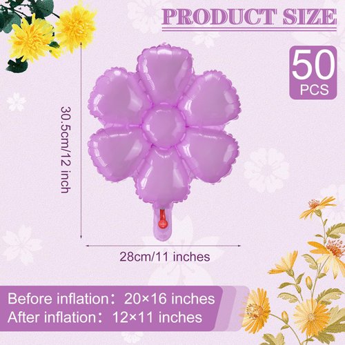 50 Pcs Daisy Flower Balloons 20x16 Inch, Flower Aluminum Foil Balloons Decorations for Party, Birthday, Baby Shower, Wedding Decor, Groovy Boho 60s Theme Party Decor Supplies (Multicolor)