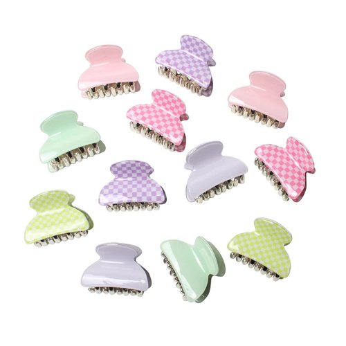 Small Hair Clips, Cute Checkerboard Hair Claw Clips for Women 1.57 inch Hair Clip for Girls Acrylic Plastic Hair Jaw Clamp Pack of 12 (Color A)