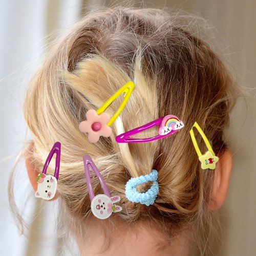 Binrina 30PCS Cute Hair Clips Set for Girls, Metal Hair Clips Cute Candy Color Cartoon Design Hair Pins Flower Petal Hair Clip Cloud Hairpins Best Gifts For Kids Party Birthday (30PCS)