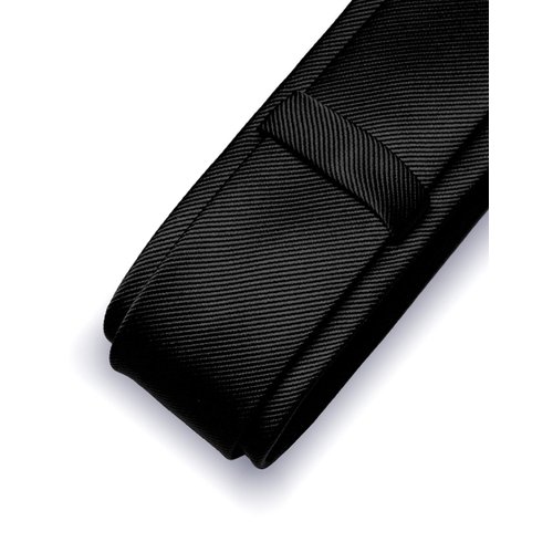 JEMYGINS 2.4" Black Skinny Tie and Pocket Square with Tie Clip Silk slim Necktie Sets for Men