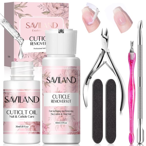 Saviland Cuticle Remover and Cuticle Oil Kit – Nail Care Kit with Cuticle Remover Liquid & Cuticle Oil Cuticle Trimmer for Cuticle Softener & Moisturize Manicure Kit for Nail Salon Home Use