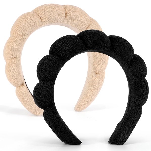 Chanaco Spa Headband for Washing Face Makeup Headband Skincare Headband Face Wash Headband Black Khaki Sponge Hair Band for Washing Face Teen Girl Gifts Trendy Stuff Hair Accessories for Women