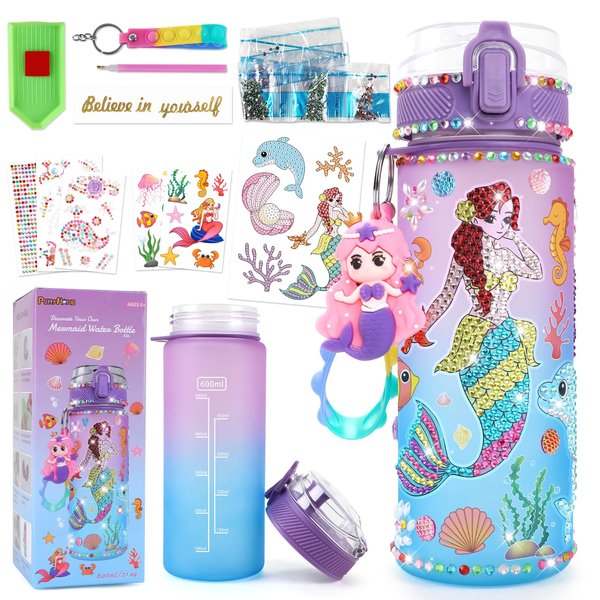 PERRYHOME Decorate Your Own Mermaid Water Bottle Kits for Girls, Mermaid Toys for Girls Age 4-10 Painting Crafts Kit, Fun Arts Kits 6-12 Year Old Toddler Girls Birthday Christmas Gifts Toys
