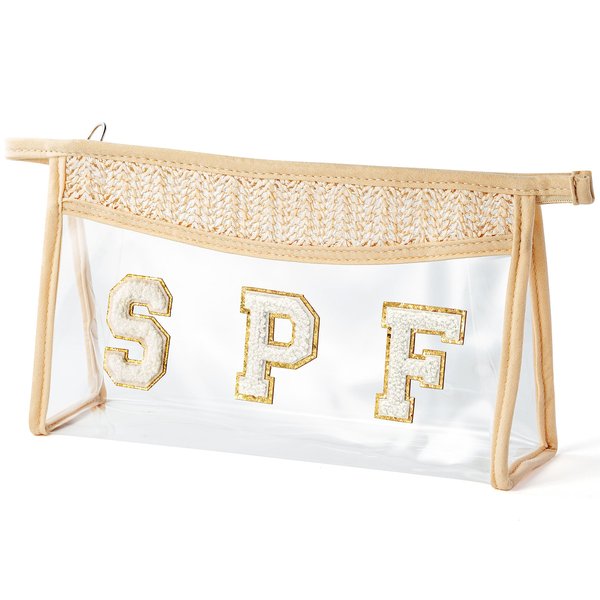 Boho Patch SPF Cosmetic Bag Transparent PVC Travel Toiletry Bag Summer Cosmetic Bag Travel MakeUp Pouch Daily Use Purse Waterproof Travel Organizer Holiday Vacation Summer Beach Gifts for Women Girls