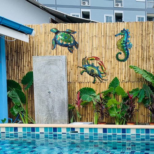 BVLFOOK Metal Sea Turtle Seahorse Crab Beach Themed Bathroom Wall Art Decor, Ocean Themed Wall Decorations for Home Bathroom,10 Inch, Set of 3