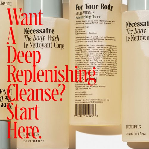 Nécessaire The Body Wash Eucalyptus with Pump. Oil-in-gel Cleanser. Cacay + Marula Oil, Vitamin A/C/E + Omega 6/9 and Nicacinamide. Dermatologist-Tested. Hypoallergenic. 500ml / 16.9 fl oz