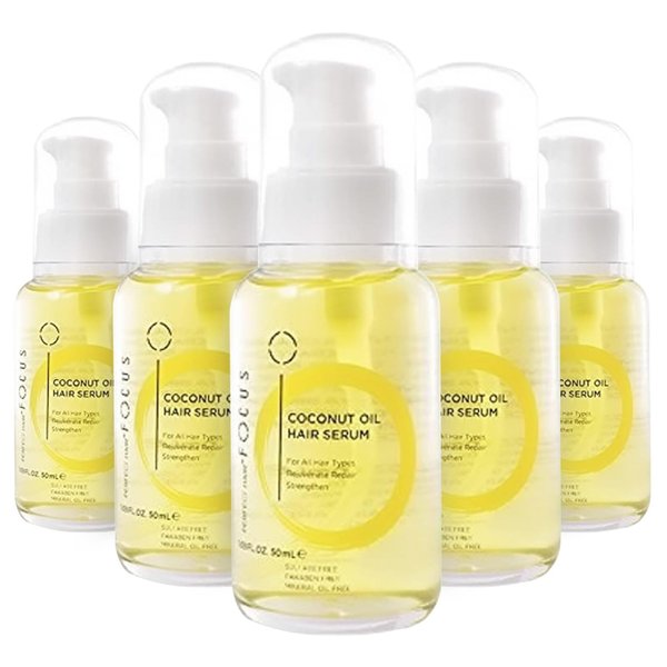Coconut Oil Hairs Serum - Infused with Raw Virgin Olive Oil, Sweet Almond, Keratin, & Algae Extract - Rejuvenate, Strengthen and Restore Hair to Natural Beauty - 50ml (5 Pack)