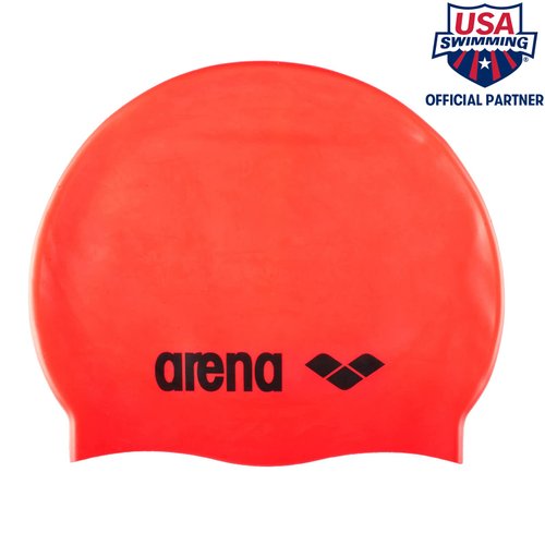 Arena Classic Unisex Soft Silicone Swim Cap for Women and Men, Intensive Training and Racing Comfortable Non-Slip Long Hair Swimming Hat, Fluorescent Red