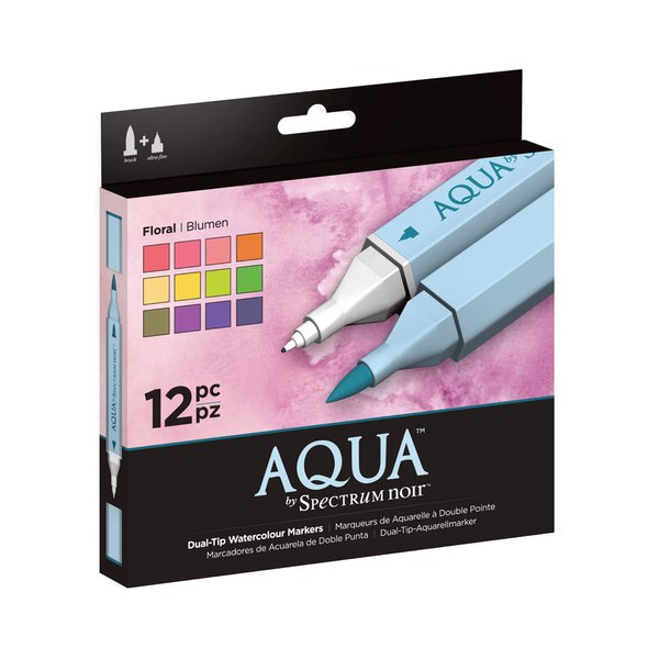 Spectrum Noir Aqua Artist's Water Based Dual Nib Marker Coloring Pens, Floral, Pack of 12