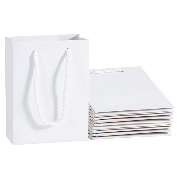 Sdootjewelry White Gift Bags, 50 Pcs Kraft Paper Gift Bags Bulk with Handles, 5.1 x 2.4 x 7.5 Matte Tote Paper Bags, Shopping Bags, Retail Bags, Party Bags for Christmas Gift Favor Business