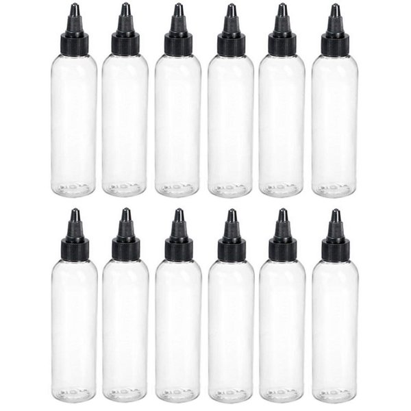 8 Ounce Cosmo Round Bottles, PET Plastic Empty Refillable BPA-Free, with Black Twist Top Caps (Pack of 12) (Clear)
