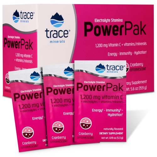 Trace Minerals | Power Pak Electrolyte Powder Packets | 1200 mg Vitamin C, Zinc, Magnesium | Boost Immunity, Hydration and Natural Energy | Cranberry | 30 Packets