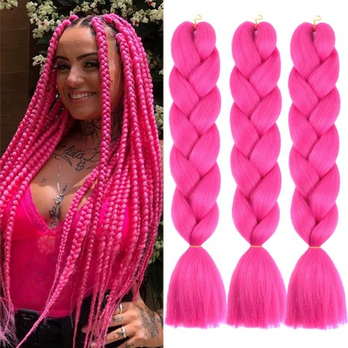DOREN Jumbo Braiding Hair Extensions for Black Women Synthetic Crochet Braids Hair DIY Box Braids 100g/pc 3Packs/Lot(24Inch, A18 Rose Red)