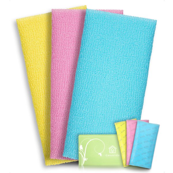 CasaVida Exfoliating Washcloth Back Scrubber for Shower Exfoliating Body Scrubber Japanese Beauty Washcloth African Net Sponge Bath Korean Loofah Towel Wash Cloth Body Shower Scrub Towel 3 Pack