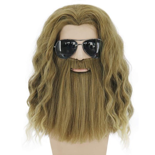 RightOn Blonde Wig for Men Beard Wig for Cosplay Long Curly Wig Ash Blonde Wig Party Wig for Men Wig Cap Include