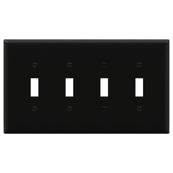 ENERLITES Quad Light Switch Wall Plate, Toggle Switch Plate, Gloss Finish, 4-Gang Mid-Size 4.88" x 8.58", Unbreakable Polycarbonate Thermoplastic, 8814M-BK, Black