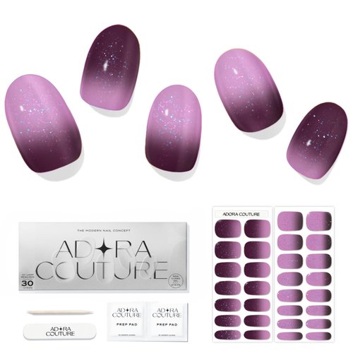 ADORA COUTURE Semi Cured Gel Nail Strips Fall | 30pcs Uv Gel Nail Stickers with Uv Light | Purple Gradient Ombre Glitter Nail Stickers | Fall Nail Art Gel Stickers for Nails Uv Light (The Vintage)