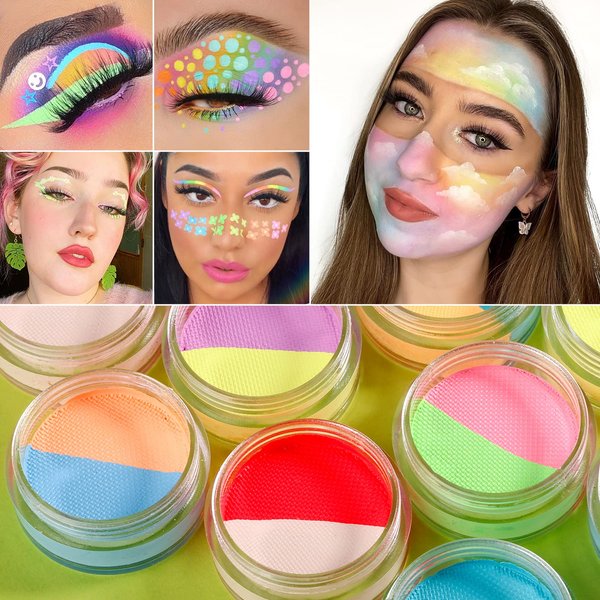 ecofavor Water Activated Eyeliner Pastel, UV Reactive Pastel Cake Eyeliner, 10 Color in 5 Cake Hydra Eye Liner,UV Glow Blacklight Body Face Makeup Paint, Costume Halloween and Club Makeup Art Paint