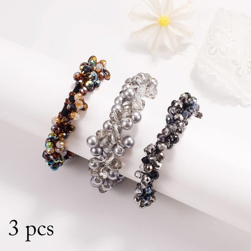 CAKURE Pearl Hair Ties Grey Rhinestone Ponytail Holder Elastic Hair Scrunchies Stretchy Hair Accessories for Women and Girls (Pack of 3)