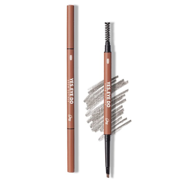 Gray Eyebrow Pencil for Older Women, Dual-ended Eyebrow Pencil Waterproof with Brush Spoolie, Automatic Eye Brow Makeup Pen for Precise Defination, Long lasting and Smudgeproof,Grey, YES.EYE DO