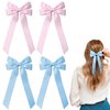 4PCS Silky Satin Hair Bows Hair Clip Pink Blue Hair Ribbon Clips for Women Ponytail Holder Hair Accessories Alligator Clips Bow for Women Girls Toddlers Teens Kids