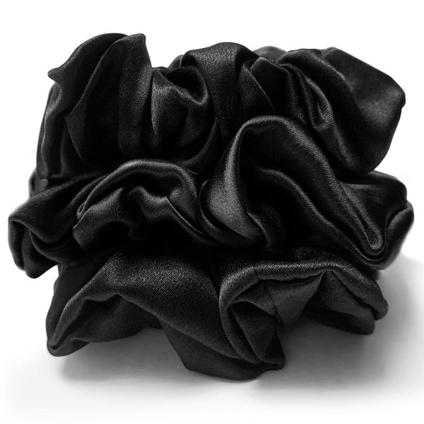3 Pcs Mulberry Silk Hair Scrunchies For Women Stain Silk Hair Band Hair Elastic Ponytail Holders (Black)