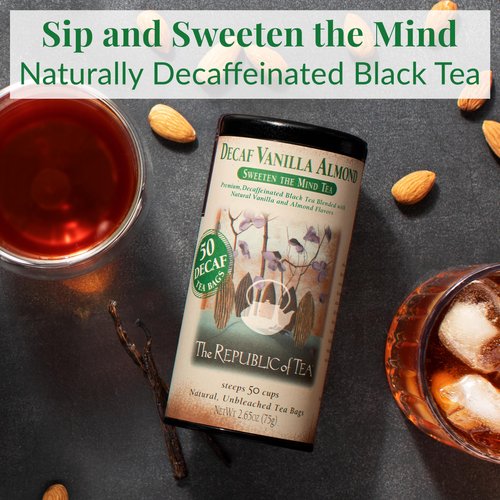 The Republic of Tea — Decaf Vanilla Almond Black Tea Tin, 50 Tea Bags, Environmentally- Friendly Decaffeinated Tea