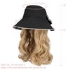 Qlenkay Sun Hat with 18'' Long Wavy Hair Extension Wide Brim Bucket Hat Bow Attached Curly Synthetic Hairpiece Adjustable Chin Strap Cap Wig for Women Ash Blonde