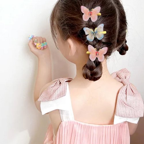 30 PACK Butterfly Hair Clips, Claw Colorful Little Net Yarn Butterfly Clips for Hair, Glitter Butterfly Hair Clips with Rhinestones for Girls Small Realistic Handmade 90s Hair Accessories
