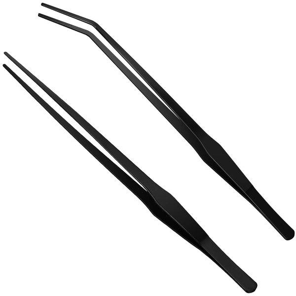 Aquarium Tweezers Extra Long 15 inches, Luxiv Stainless Steel Straight and Curved Tweezers 38cm Extra Long Tweezers for Fish Tank Plant Aquascape Tools, Feeding Tongs (15 inches, Black)