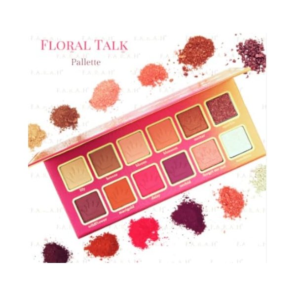 F.A.R.A.H Floral Talk Eyeshadow Palette with Built-In Mirror - Full 12 Color Palette - Complete Eyeshadow Kit