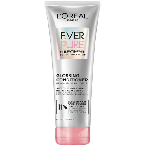 L'OREAL PARIS Glossing Sulfate Free Conditioner with Glycolic Acid, Hair Care for Lasting Shine and Smoothness for Dull, Dry Hair, EverPure, 6.8 Fl Oz