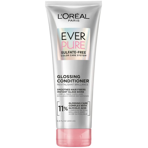 L'OREAL PARIS Glossing Sulfate Free Conditioner with Glycolic Acid, Hair Care for Lasting Shine and Smoothness for Dull, Dry Hair, EverPure, 6.8 Fl Oz