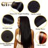 QTHAIR 14A Grade Brazilian Straight Human Hair Bundles with Closure(16" 18" 20"+16"Free Part Lace Closure,Natural Black) 100% Unprocessed Brazilian Virgin Hair Extensions for Black Women