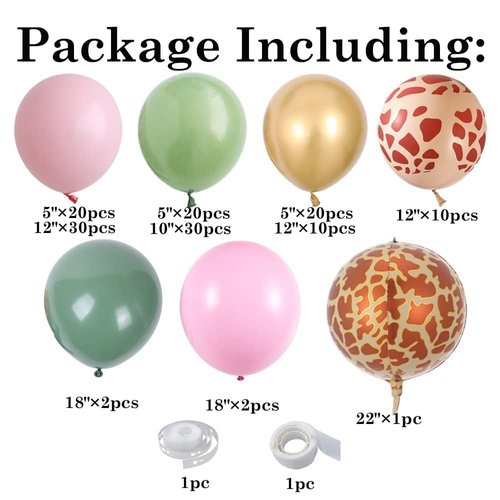 Pink Jungle Safari Balloon Garland Arch Kit 145pcs Sage Green and Pink Giraffe Animal Print Balloons for Woodland Girls Baby Shower Wild One First Birthday Party Decoration