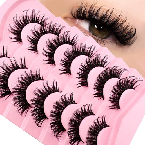 7 Pairs Manga Lashes Wet Look 20mm Flu-ffy D Curl Lashes Cat-Eye Lashes Volume Spiky Lashes Wispy Fairy Lashes Faux Mink False Eyelashes Japanese Korean Lashes(SJ03)