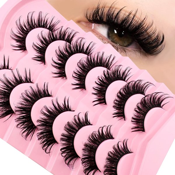 7 Pairs Manga Lashes Wet Look 20mm Flu-ffy D Curl Lashes Cat-Eye Lashes Volume Spiky Lashes Wispy Fairy Lashes Faux Mink False Eyelashes Japanese Korean Lashes(SJ03)
