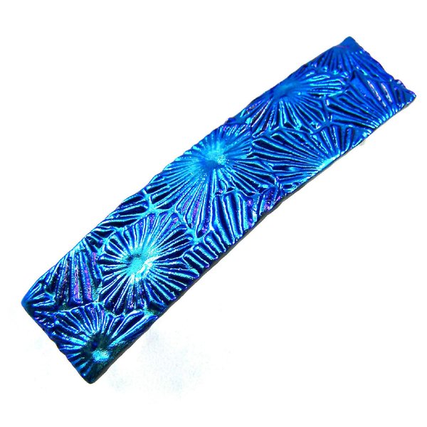 Dichroic Glass Hair Barrette - Small 2.5" / 65mm - Ice Blue Turquoise Aqua Fused Glass Floral Seashell Florentine Ice Frost Patterned Slide Clip Hair Accessories