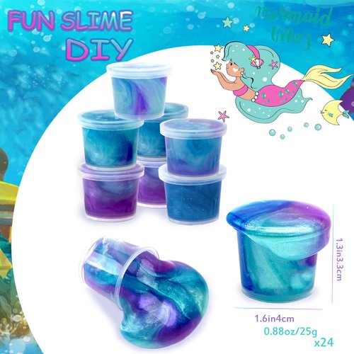 HFCHUPIN 24 Pack Galaxy Mermaid Slime Kit,Party Favors for Kids,Non Sticky, Stress & Anxiety Relief, Super Soft Sludge Toy,Easter Basket Stuffers,Birthday Gifts for Girl and Boys