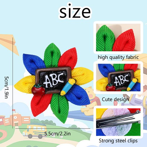 Back to School Bow Hair Clips Blackboard Hair Clip Cute Hair Bow for Women Girls Teachers Kids Teens Colorful Ribbon Hair Barrettes First Day of School Stuff Hair Accessories for Hair Styling 2PCS