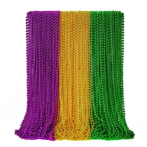 EOBOH 50PCS Mardi Gras Beads, Mardi Gras Green Purple Gold Beads Necklaces Bulk, Metallic Mardi Gras Beads Necklace Accessories Costumes Women Men for Parade Throws Party Decorations Favor Supplies
