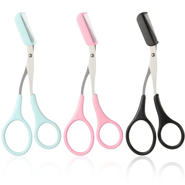 Eyebrow Trimmer Scissors with Comb Eyebrow Shaping Cut Scissors Non Slip Finger Grips Hair Removal Beauty Accessories for Men Women (Black, Pink, Blue)