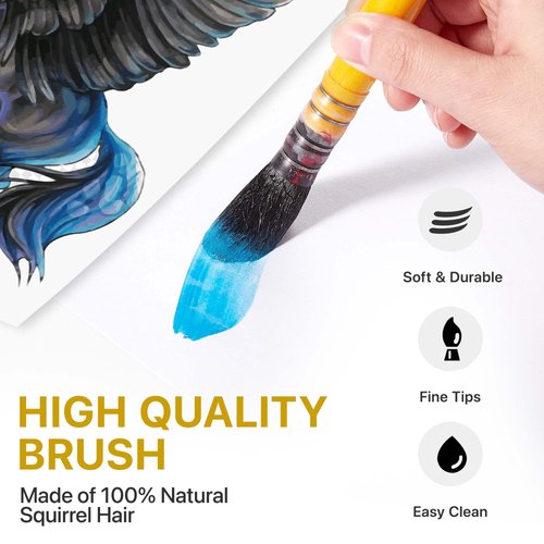 OOKU Professional Quill Brush for Watercolor Painting - Real Squirrel Hair Blend, Short Handle Round Brush for Consistent Flow in Gouache, Watercolor, and Art Painting