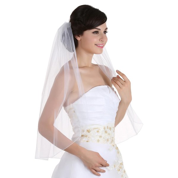 SAMKY 1T 1 Tier Pencil Edge Bridal Wedding Veil - White Cathedral Length 120" V642