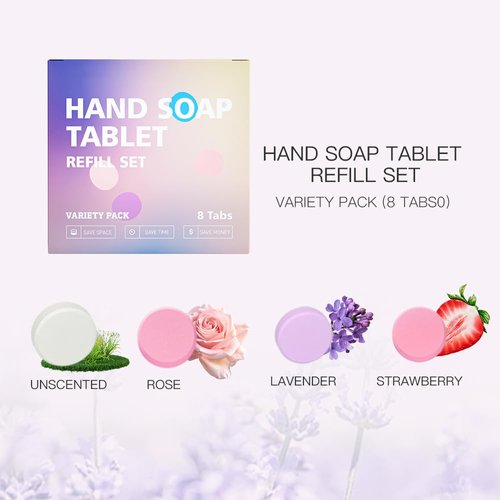 OYMLANX Foaming Hand Soap Tablets, 2024 New Formula Hand Soap Tablets, 8Pcs Foaming Hand Soap Tablet Refills Included Four Flavors, 72 fl oz, Using With Foaming Hand Soap Dispenser Only