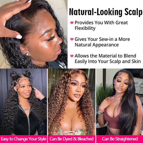 Laritaiya HD Transparent Deep Wave Lace Front Wigs Human Hair 24inch 13x4 Lace Front Wigs for Black Women 180 Density Pre Plucked Natural Hairline Water Curly Human Hair Wigs with Baby Hair