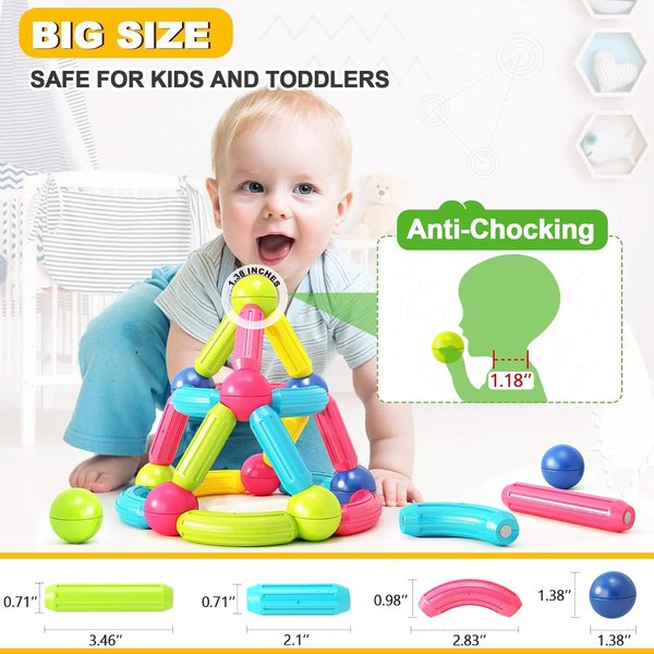 SHAHNARO 42 Pcs Magnetic Building Blocks for Kids, 3+ Years, Montessori Educational Construction Toy Set