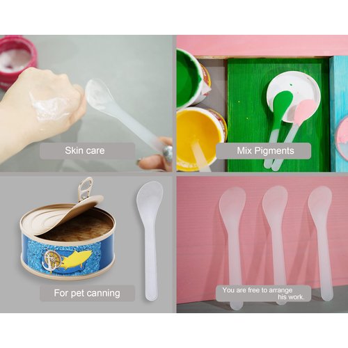 QsQueen 100 PCS of White Color Cosmetic Spatula for Makeup Face Mask Plastic Spoon Disposable Makeup Tools for Mixing and Sampling 4.88'' x 1.06”/Spatulas Skin Care Facial Cream Mask Spatula