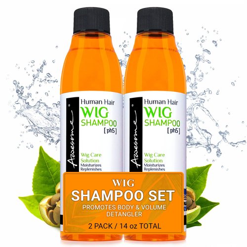 Awesome Human Hair Wig Shampoo, pH5, Just Soak, Wig Care, Adds Body & Volume, Freshness Feeling, 7 fl oz(1 set of 2)
