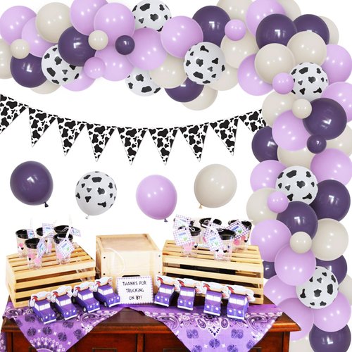 Balterever Purple Cow Party Decorations Purple Cow Balloons Garland Arch Kit with Cow Pennant Banners Farm Theme Birthday Party Supplies for Farm Birthday Party 1st, 2nd, 3rd, 4th, 5th